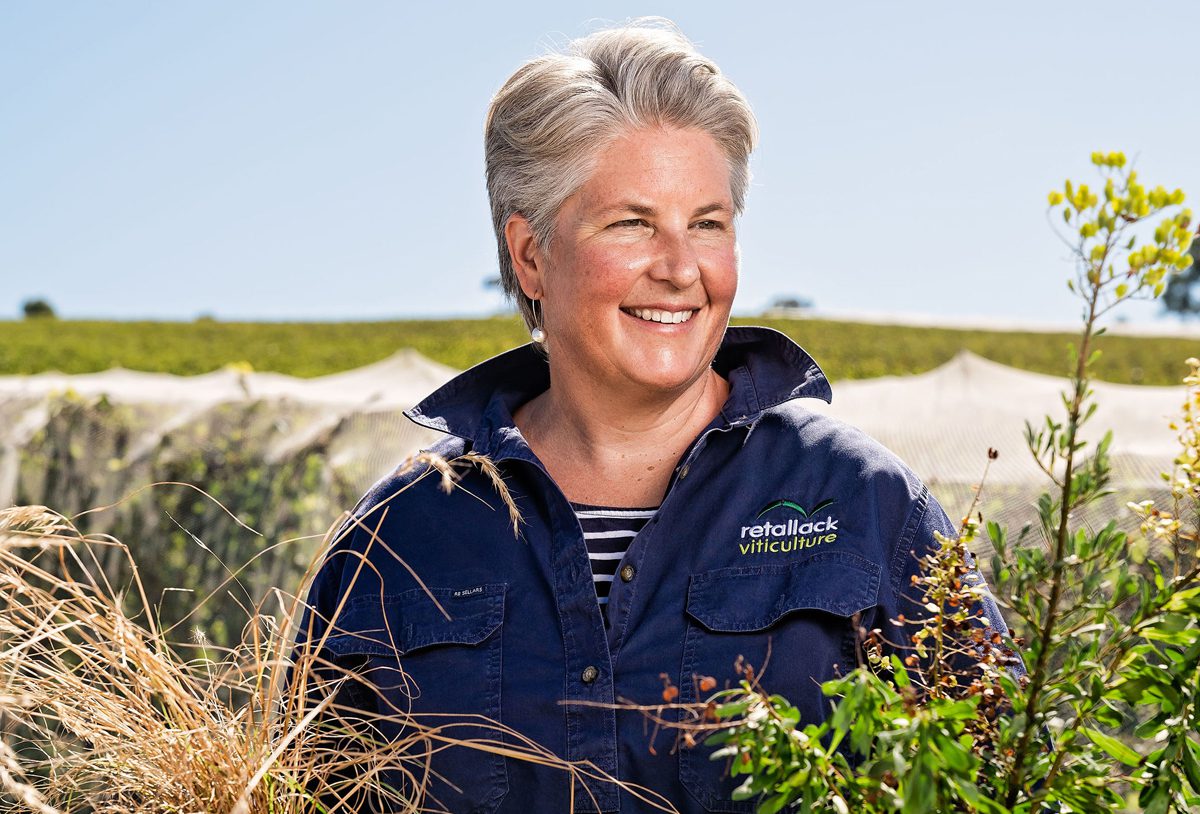 Mary Retallack in vineyard