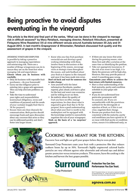 Being proactive to avoid disputes eventuating in the vineyard