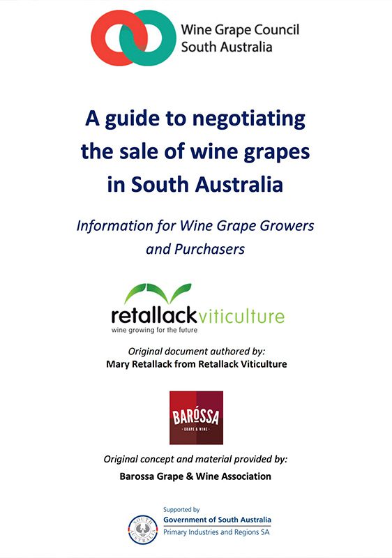 Cover Retallack Viticulture report - Guide to selling wine grapes in South Australia, WGCSA, Adelaide.-