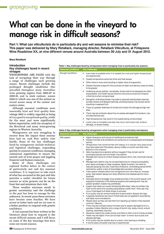 What can be done in the vineyard to manage risk in difficult seasons - Part 1