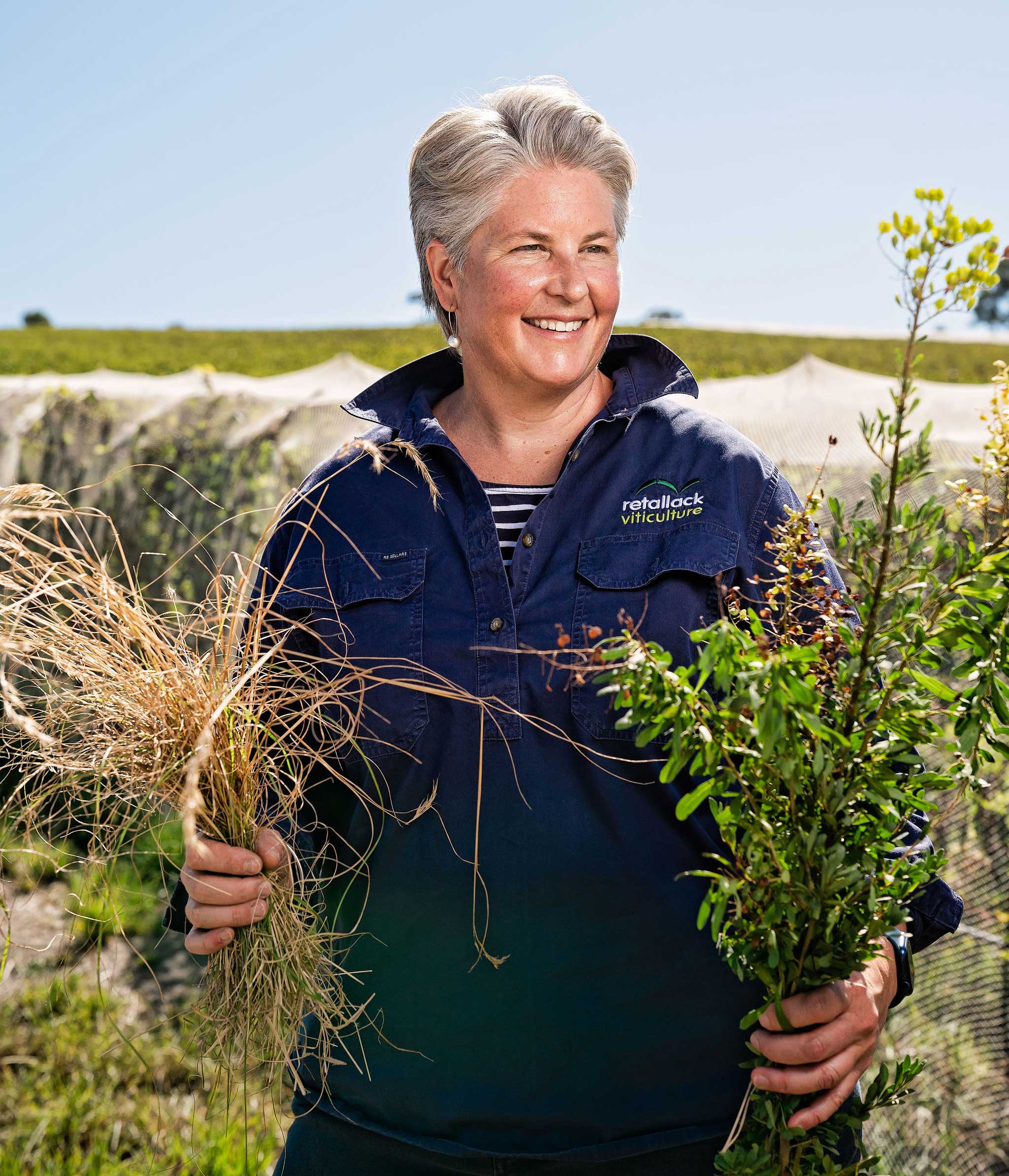 Mary Retallack from Retallack Ecology in vineyard